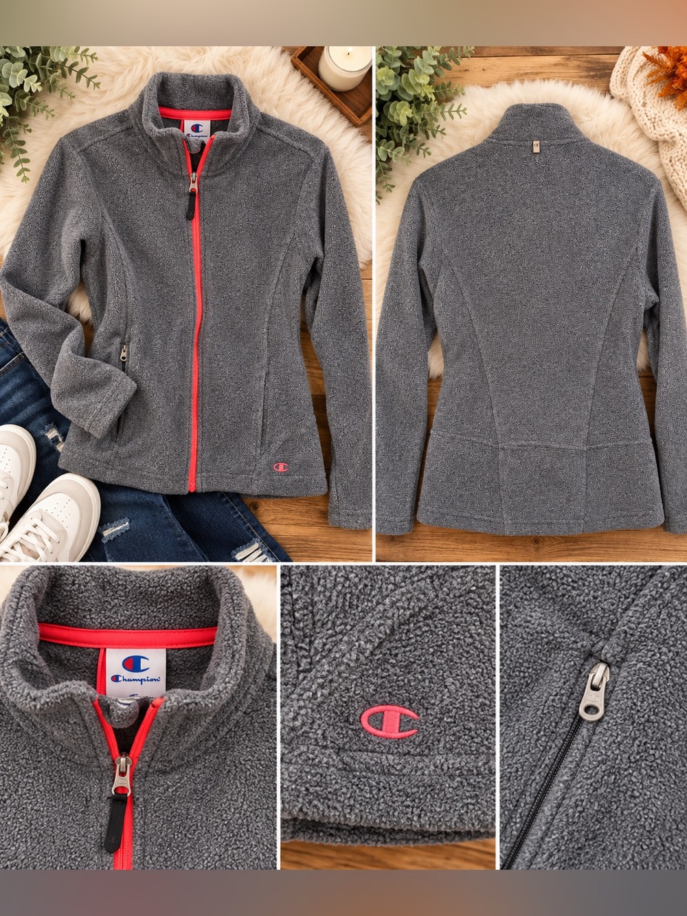 Champion Gray Fleece Full-Zip Jacket ❤️🩶